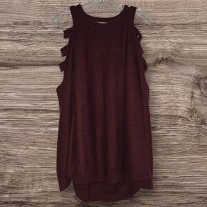 Front Of The Closet Burgundy Cut Out Cold Shoulder Knit Sweater Size 1X